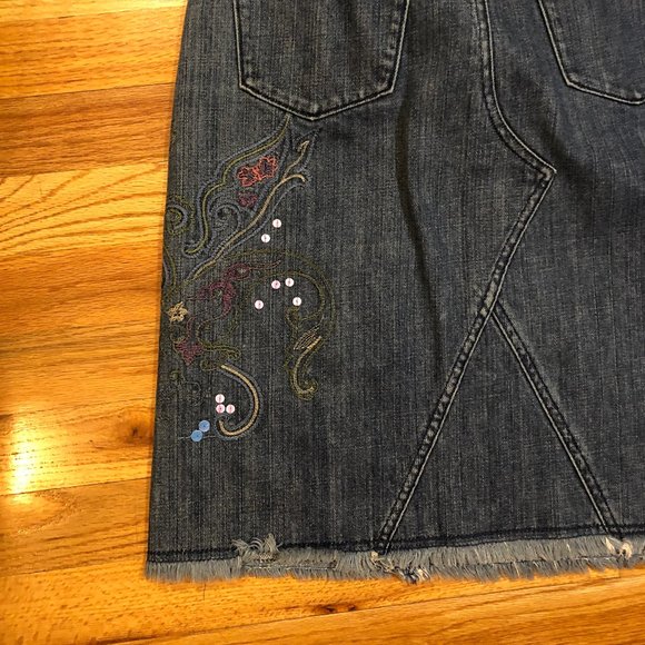 WOMENS KATE HILL BLUE SEQUINED RAW EDGE A-LINE DENIM SKIRTS 4P - Picture 5 of 7